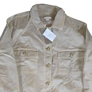 NWT  J.Jill Women's Button‎ Down Shirt Jacket Utility Style Pockets Beige